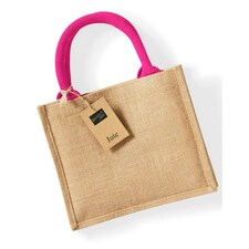 Westford Mill Jute Mini Gift Bag - Natural/Fuchsia - One Size Clear