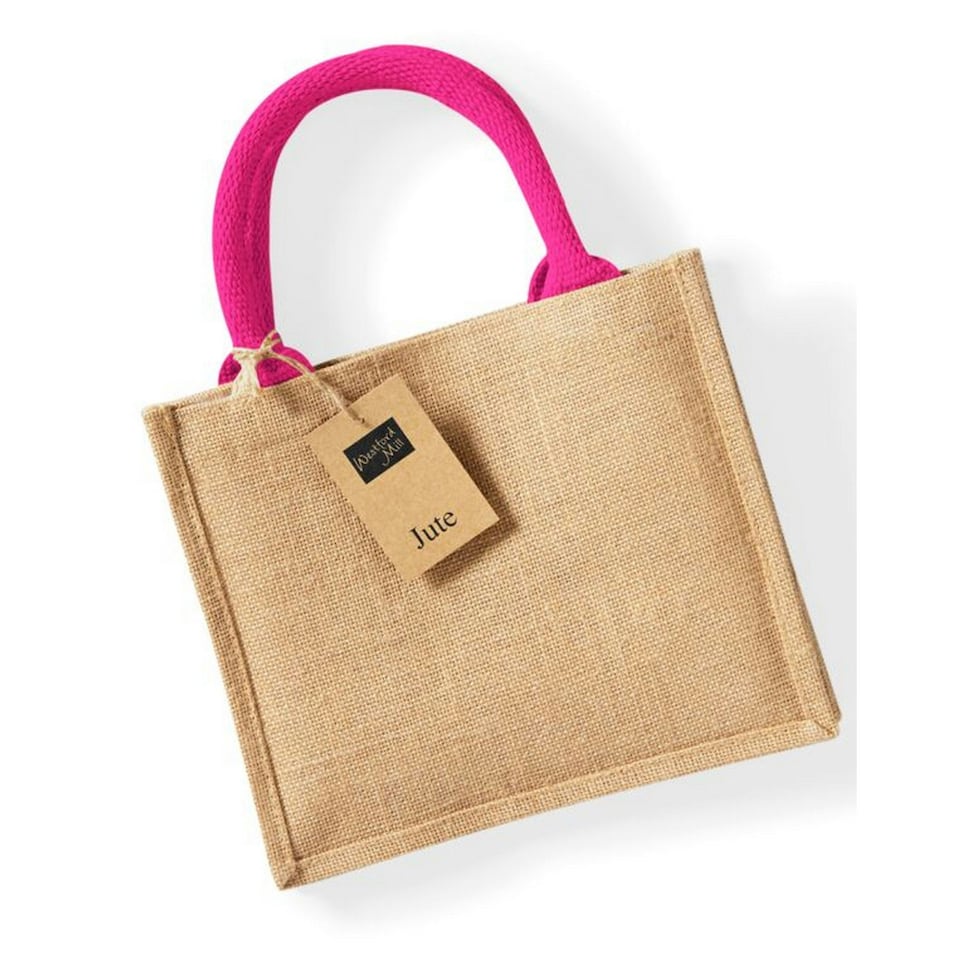 image 1 of Westford Mill Jute Mini Gift Bag - Natural/Fuchsia - One Size Clear