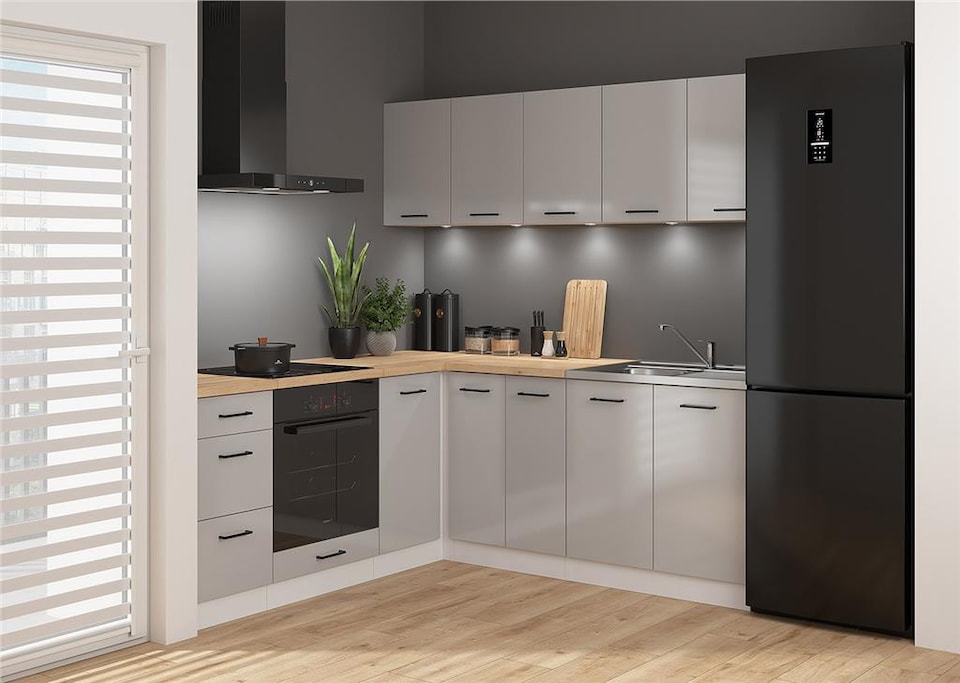 image 1 of Kitchen Wall Unit Cabinet 500mm Cupboard Light Grey Gloss Left Right 50cm Door Junona