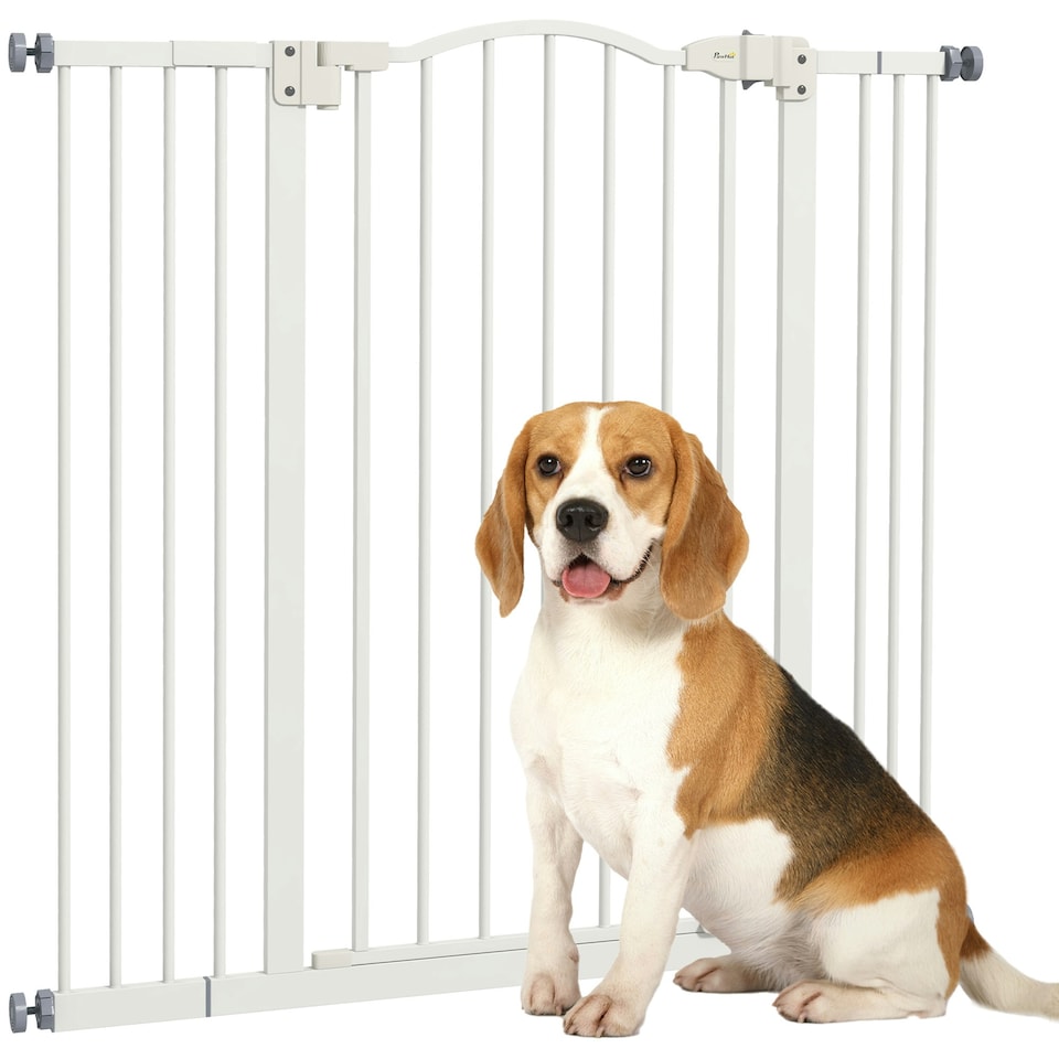 image 1 of PawHut 74-100cm Adjustable Metal Pet Gate Safety Barrier w/Auto-Close Door White