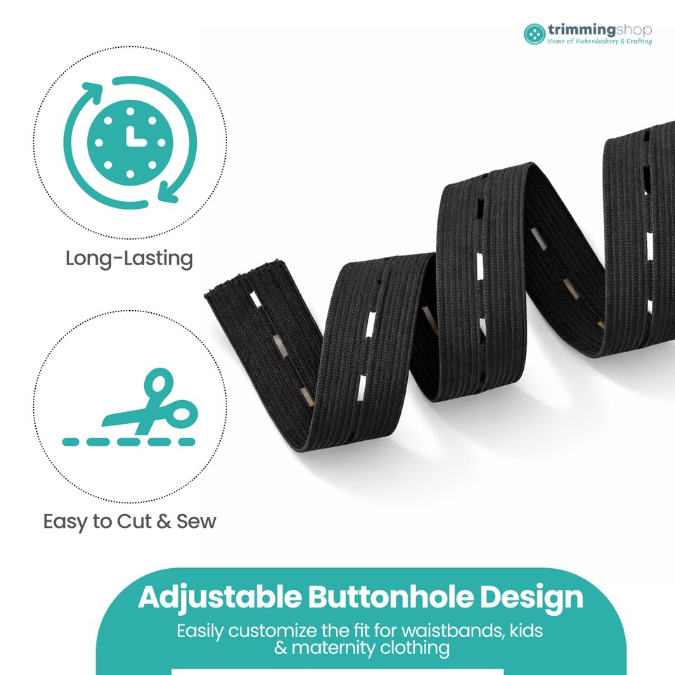 image 1 of 20mm Buttonhole Elastic, Soft Adjustable and Comfortable Design - 25M