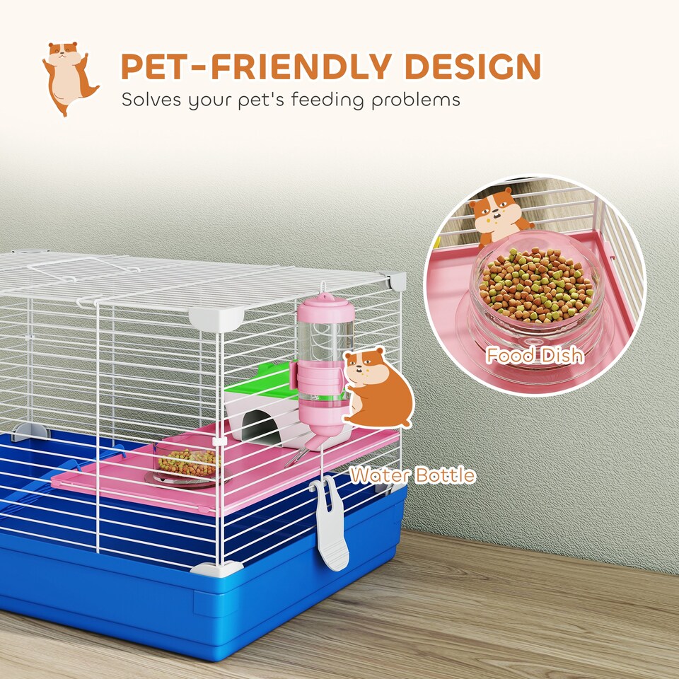 image 1 of PawHut Hamster Cage Pet Animal Travel Cage Box Double Layers w/ Accessories