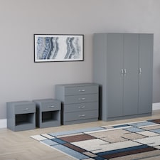 Vida Designs Riano 4 Piece Bedroom Set (1 Drawer Bedside Chest, 4 Drawer Chest, 3 Door Wardrobe), Grey (6)