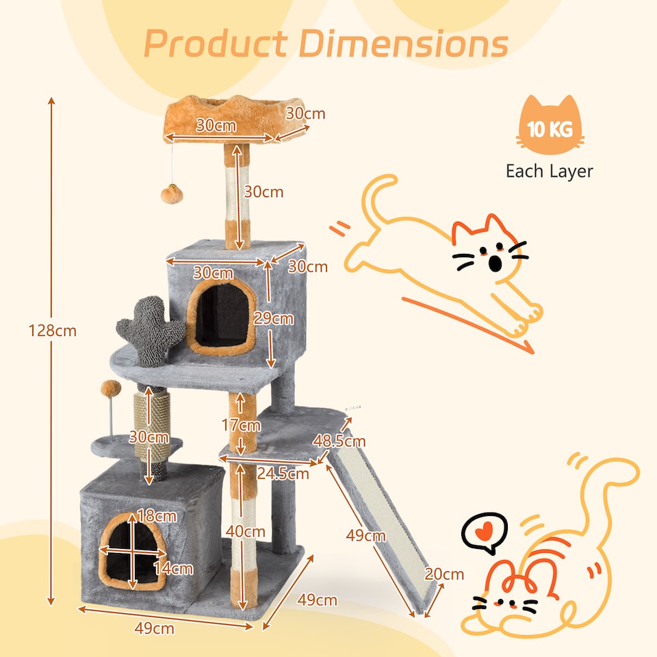 image 1 of COSTWAY 128 CM Tall Cat Tree Multi-Level Aesthetic Grey