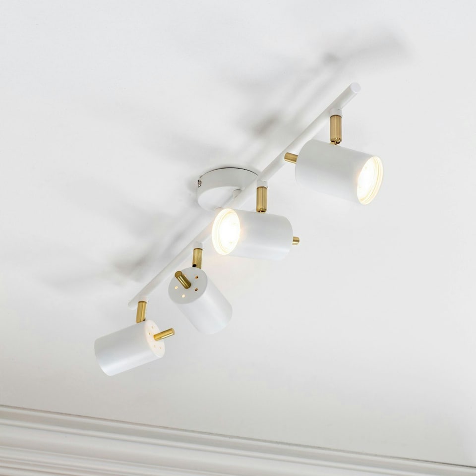 image 1 of Gull 4 Light Spotlight Matt White Paint, Satin Brushed Gold, GU10