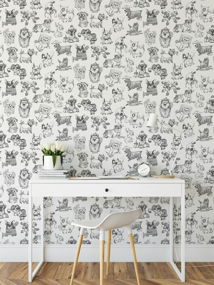 image 1 of Pooches White Wallpaper White | White