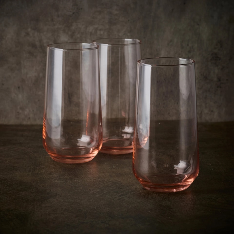 image 1 of Allegra Coloured Glasses Highball Tumbler Tall Short Cocktails Juice | Multi | Pink 6 Highball & 6 Tumbler Glasses