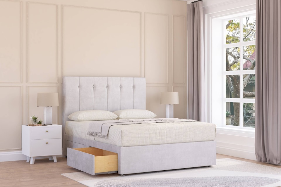 image 1 of Sloomy Highbury Silver Plush Divan Bed Base No Drawers With 26 Inch Strutted Headboard | Silver | Silver | Super King | 1
