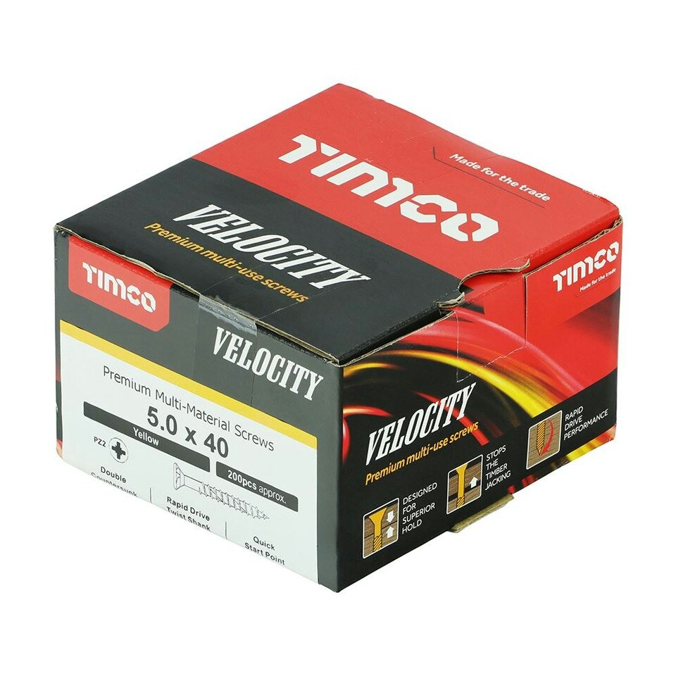 image 1 of Timco - Velocity Premium Multi-Use Screws - PZ - Double Countersunk - Yellow  (Size 5.0 x 40 - 200 Pieces)