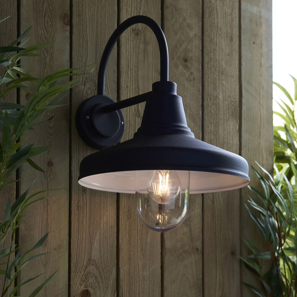 image 1 of Non Automatic Outdoor Wall Light - Textured Black & Glass Shade - IP44 Rated