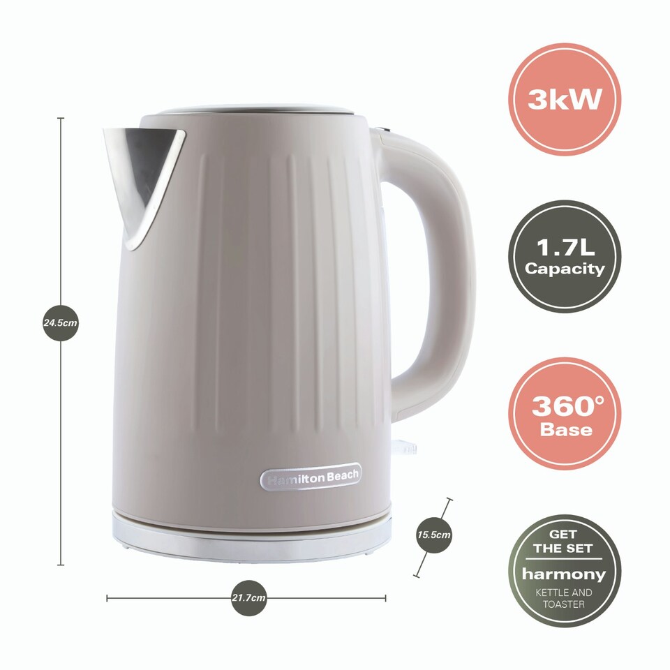 image 1 of Hamilton Beach Harmony Collection 1.7L Kettle & 4-Slice Toaster Set - Rapid Boil, 6 Browning Levels, Stylish Coffee-Inspired Design - Cappuccino