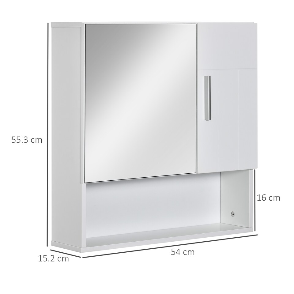 image 1 of kleankin Bathroom Mirror Cabinet, Wall Mounted Storage Cupboard Organizer with Double Doors and Adjustable Shelf, White