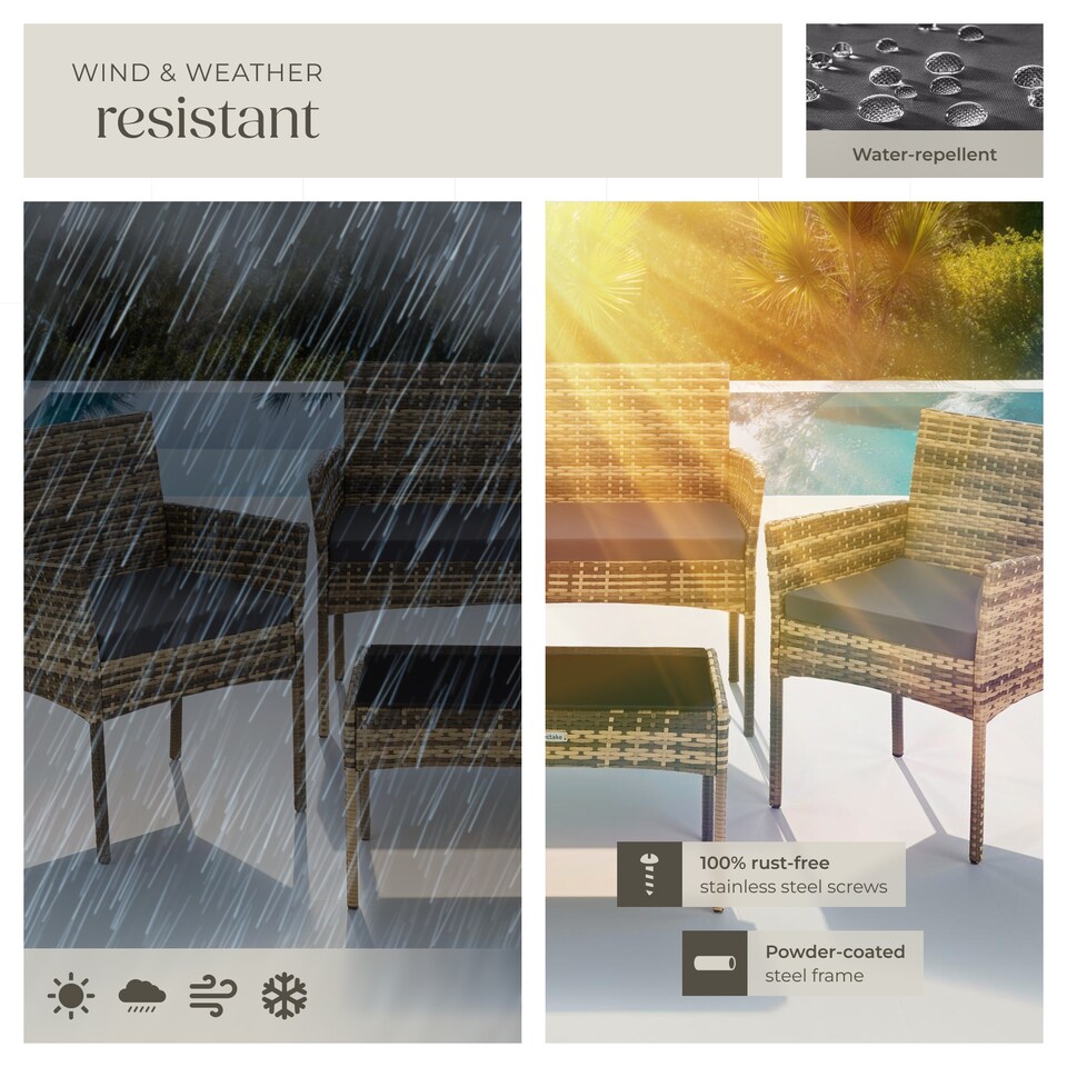 image 1 of Rattan Garden Furniture Palese - for 4 people, weather resistant | Cream | nature | 57 x 104 x 79 cm | 1