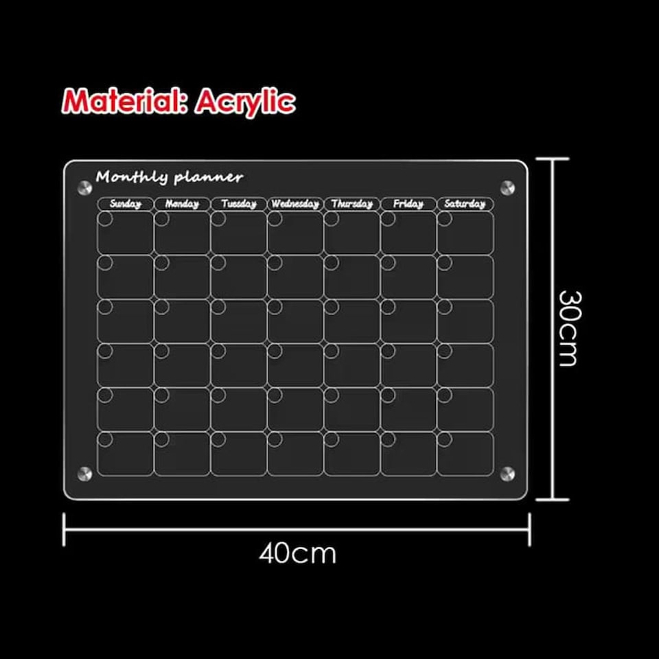 image 1 of Glass Dry Erase Magnet Whiteboard Monthly Calendar Planner for Refrigerator