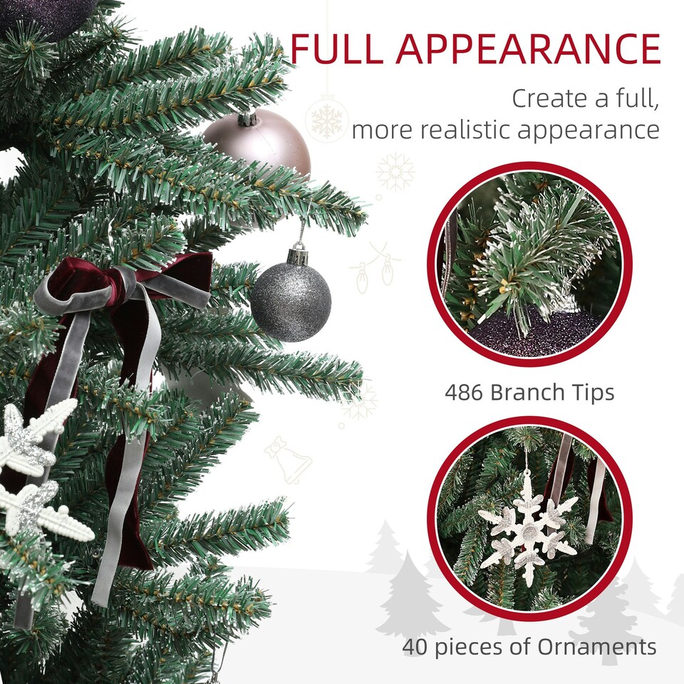 image 1 of HOMCOM 5ft Artificial Prelit Christmas Tree w/ LED Lights, Purple Ornaments