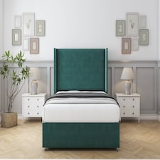 Sloomy Devonshire Emerald Plush Divan Bed With Mattress 2 Drawers Footend With 54" Wingback Headboard 4' Small Double | Green | Emerald | Small Double | 1