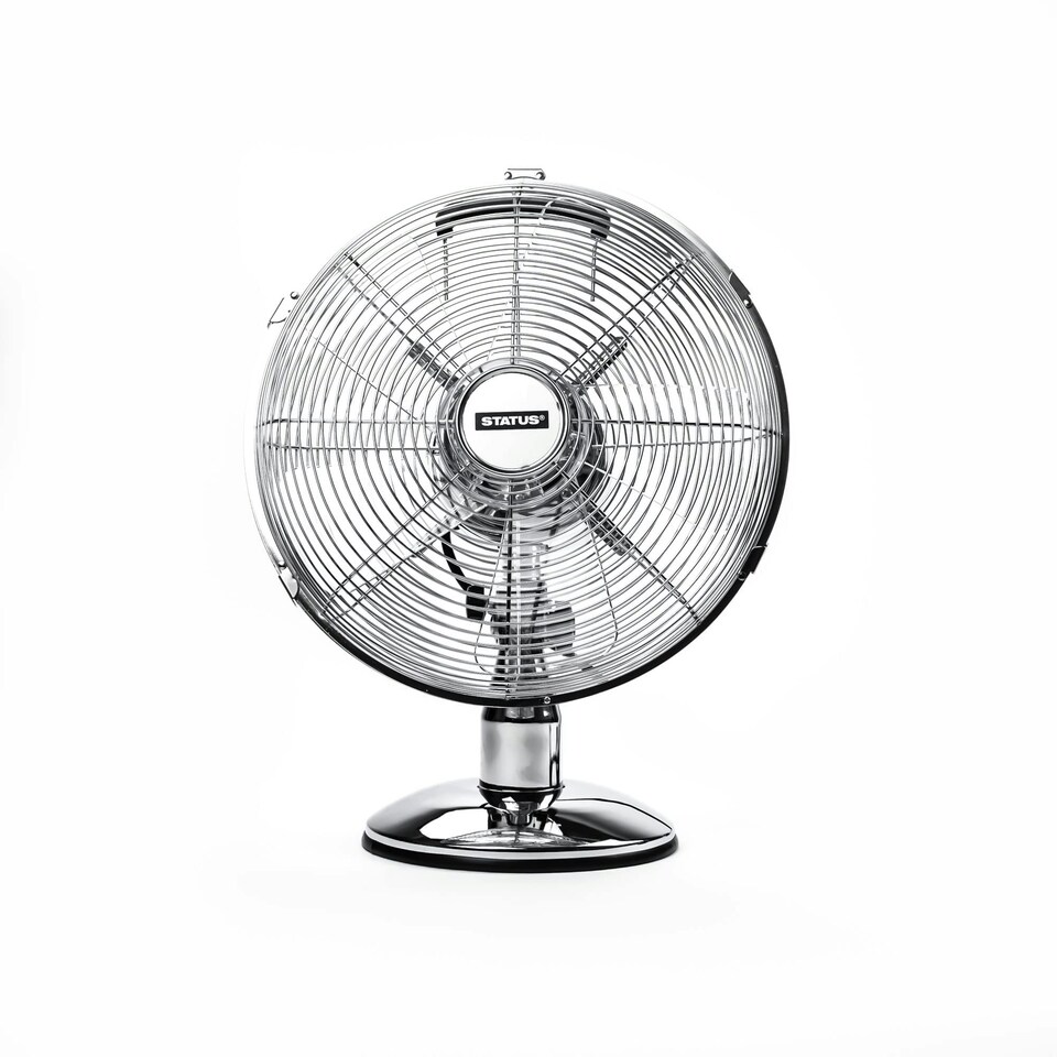 Status 12" Chrome Electric Desk Fan Powerful Cooling Fan, Oscillating