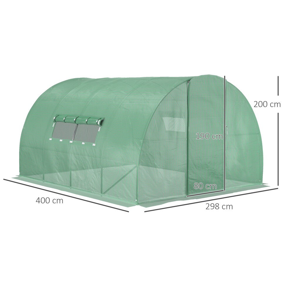 image 1 of Outsunny 4 x 3M Walk-in Garden Polytunnel Greenhouse Galvanised Steel W/ Door | Green