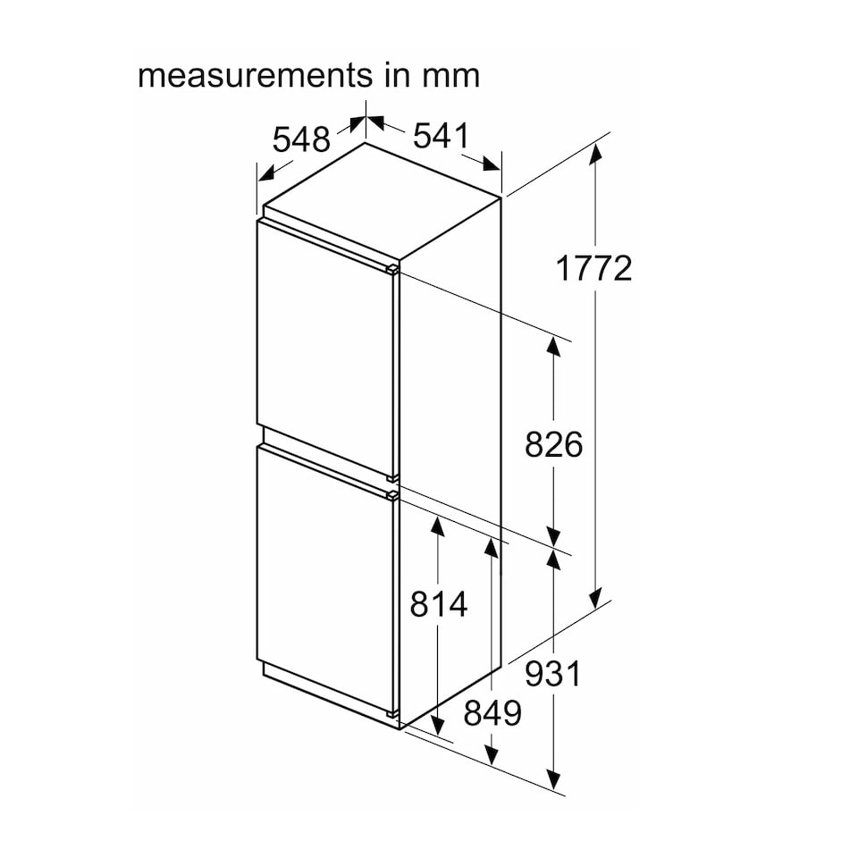 image 1 of Bosch 50-50 Integrated Fridge Freezer, Sliding Door Hinge, 249 Litre, 54cm - KIN85NSE0G