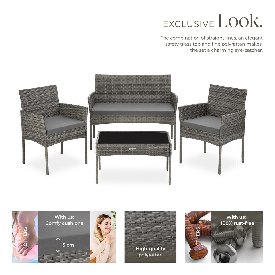 image 1 of Rattan Garden Furniture Palese - for 4 people, weather resistant | Grey | grey | 57 x 104 x 79 cm | 1