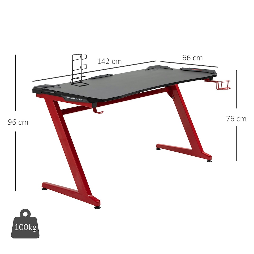 image 1 of HOMCOM Gaming Desk with Gamepad Holder Cup Holder Headphone Hook