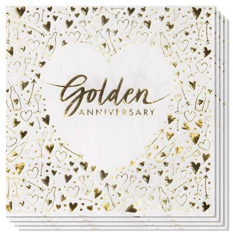 Golden Anniversary Foiled Luncheon Napkins 33cm 3Ply - Pack of 16