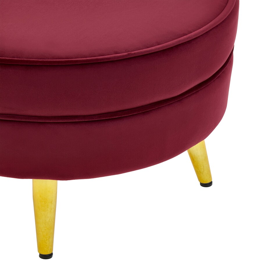image 1 of Interiors by Premier Red Velvet Round Footstool, Ottoman Small Footstool with Soft Upholstery, Velvet Pouffe for Home