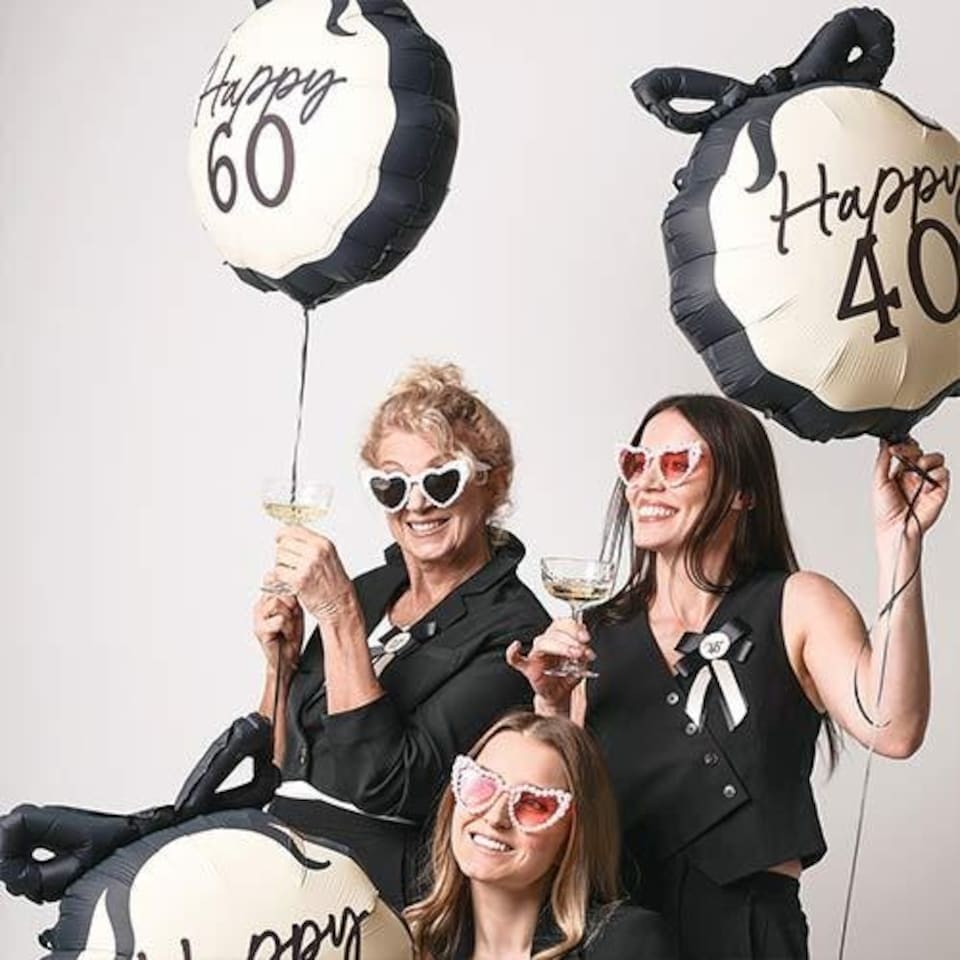 image 1 of Happy 60th Birthday Black Bow Cream Elegant Milestone Round Foil Helium Balloon 48cm / 19 in Black