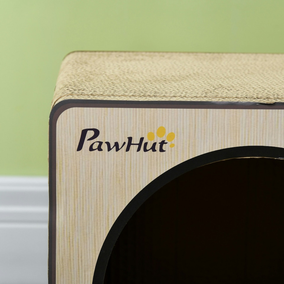 image 1 of PawHut Cat Scratcher Board Radio Shape Cardboard with Catnip, Natural Wood