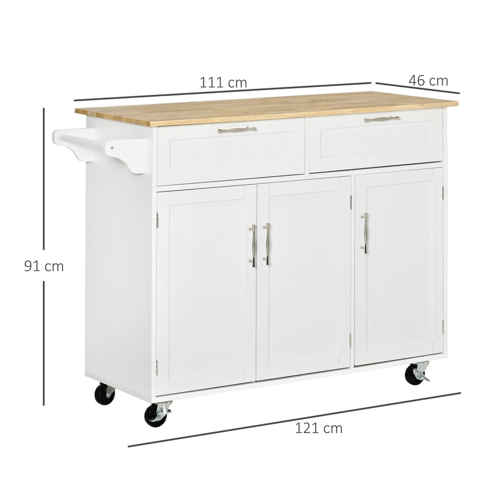 image 1 of HOMCOM Kitchen Island Utility Cart, with 2 Storage Drawers Dining Room White