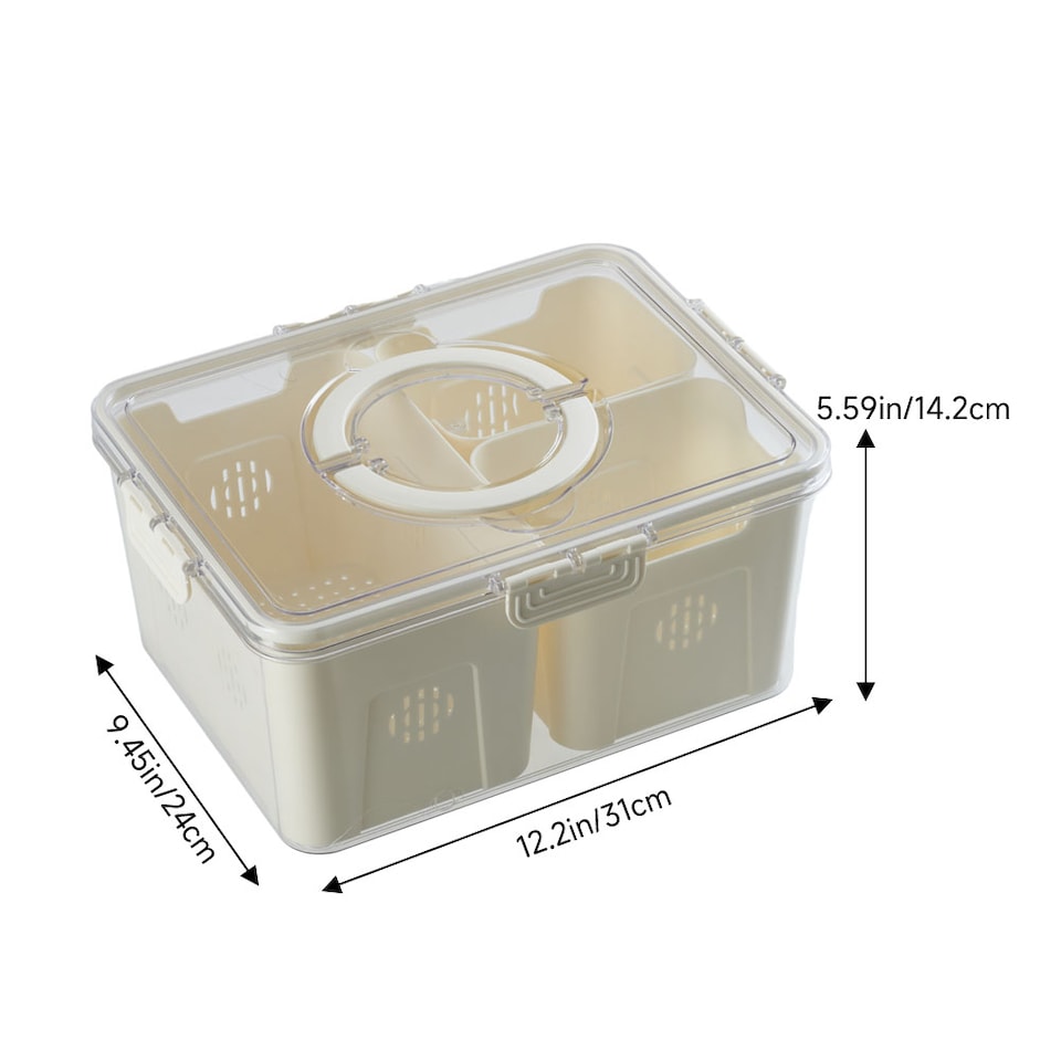 image 1 of Living and Home Food Storage Container with 3 Compartments for Fridge or Picnic,31cm W x 24cm D x 14.2cm H | White