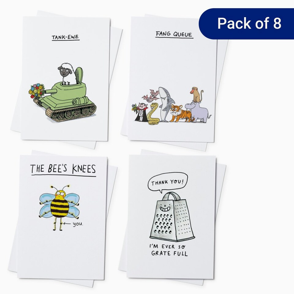 image 1 of Punny Thank You Card Pack - Pack of 8 (4 Designs)