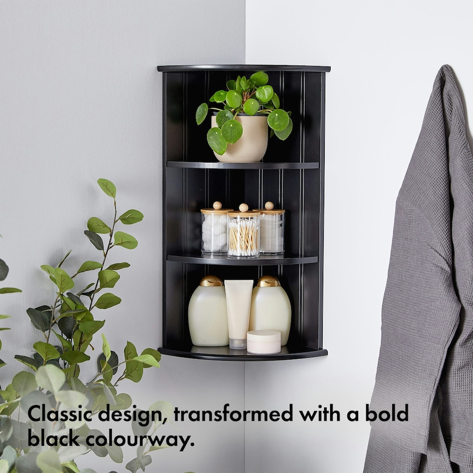 image 1 of VonHaus Shrewsbury Black Bathroom 3 Tier Corner Shelf