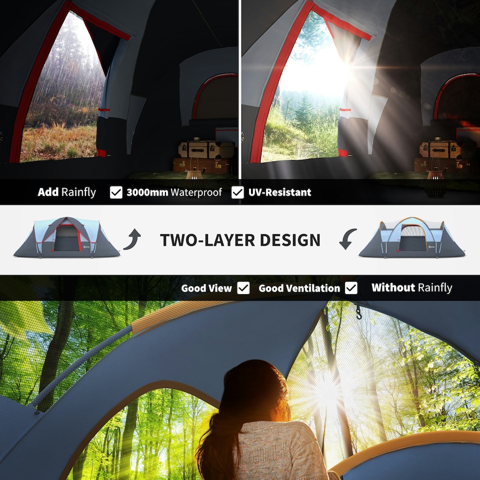 image 1 of Outsunny Outdoor  Camping Tent For 5-6 W/ Bag, Fibreglass & Steel Frame