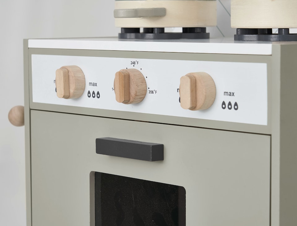 image 1 of Hooga Playroom Play Kitchen - Wooden Role Play Toy with 6 Utensils - Grey | Grey | One Size | 1