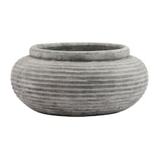 Athena Round Ribbed Planter - Ceramic - L41 x W41 x H19 cm - White White