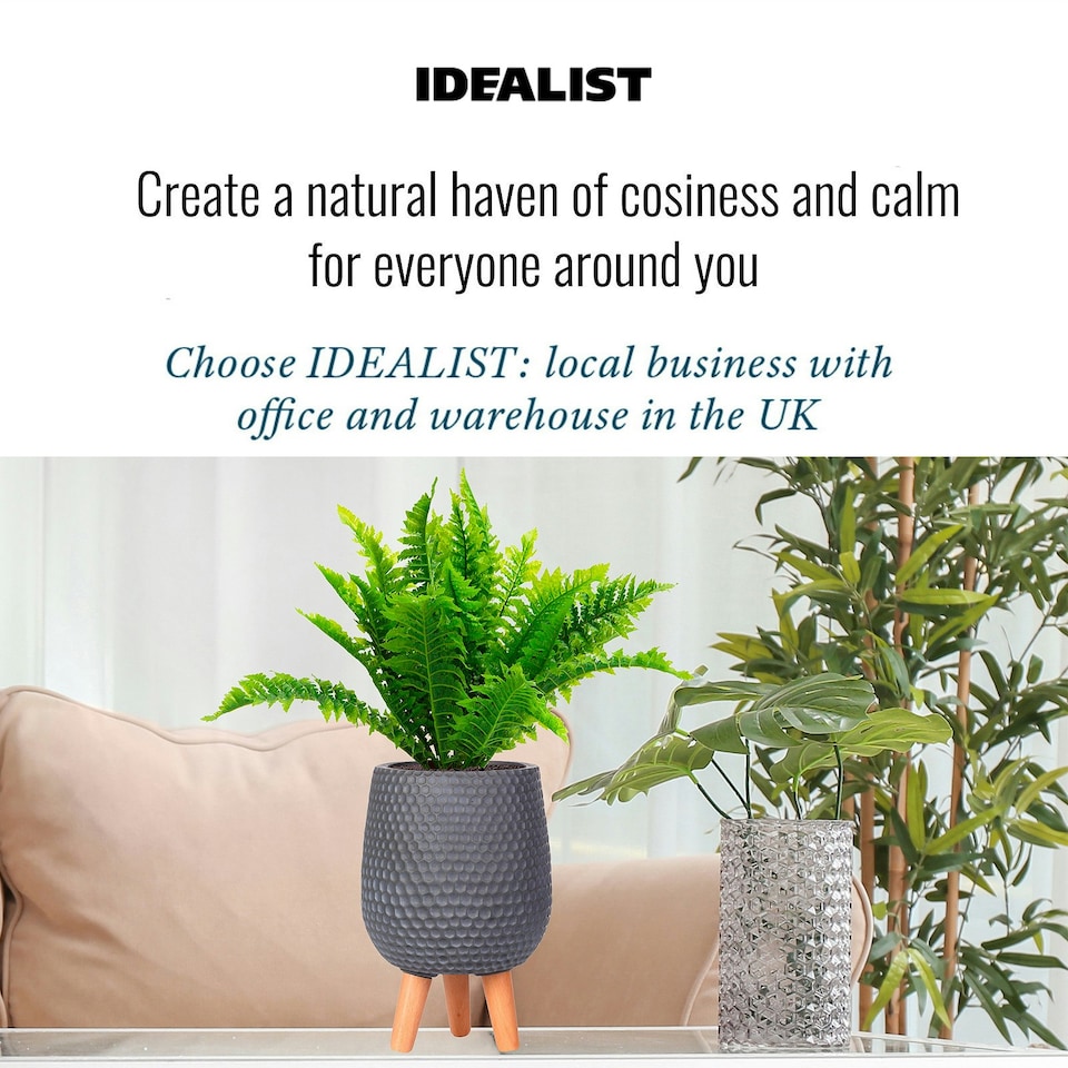 image 1 of Honeycomb Style Green Grey Planter with Legs, Round Indoor Plant Pot Stand for Indoor Plants by Idealist Lite D21 H34 cm, 6L