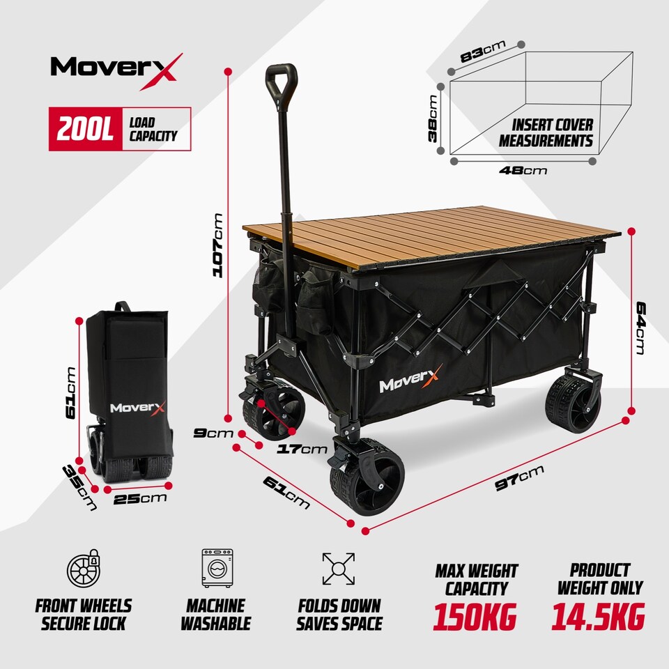 image 1 of MoverX 200L Folding Camping Table Trolley, Festival Wagon, Family Cart, Outdoor, Beach