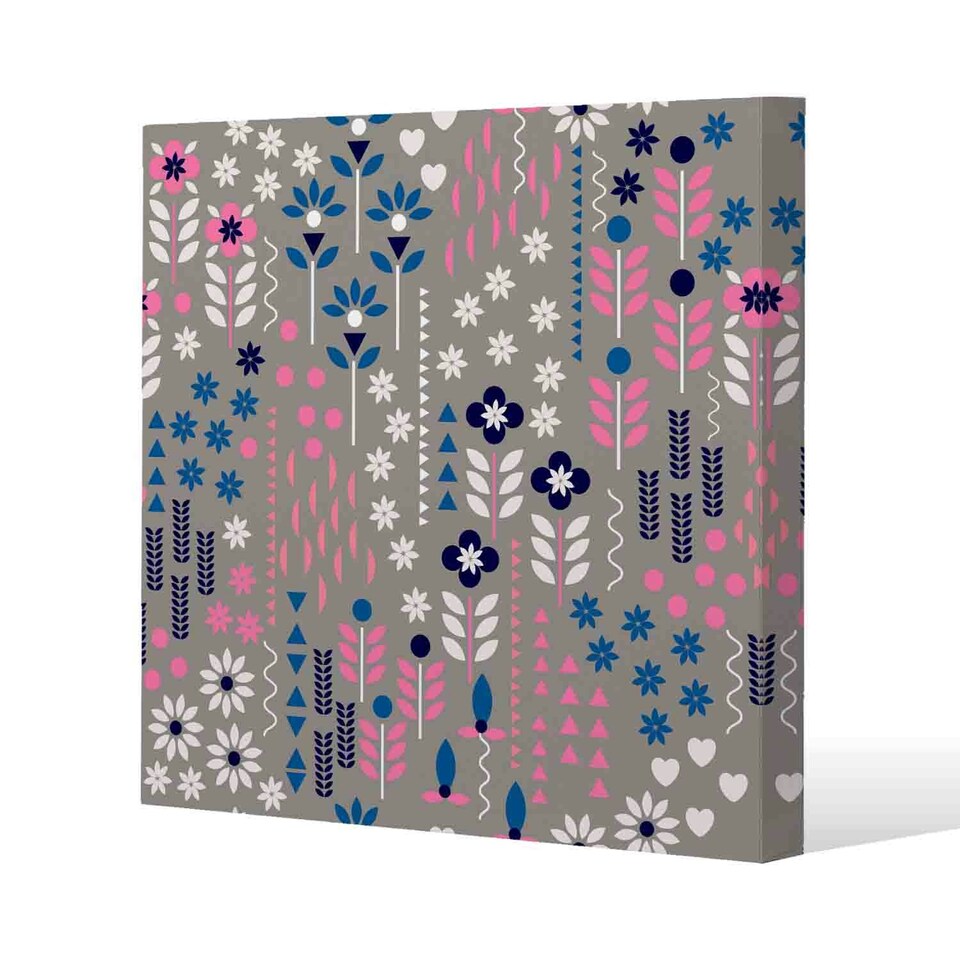 image 1 of Selection of Flowers in Pink, Blue & White (Canvas Print) 77 x 77 x 4cm