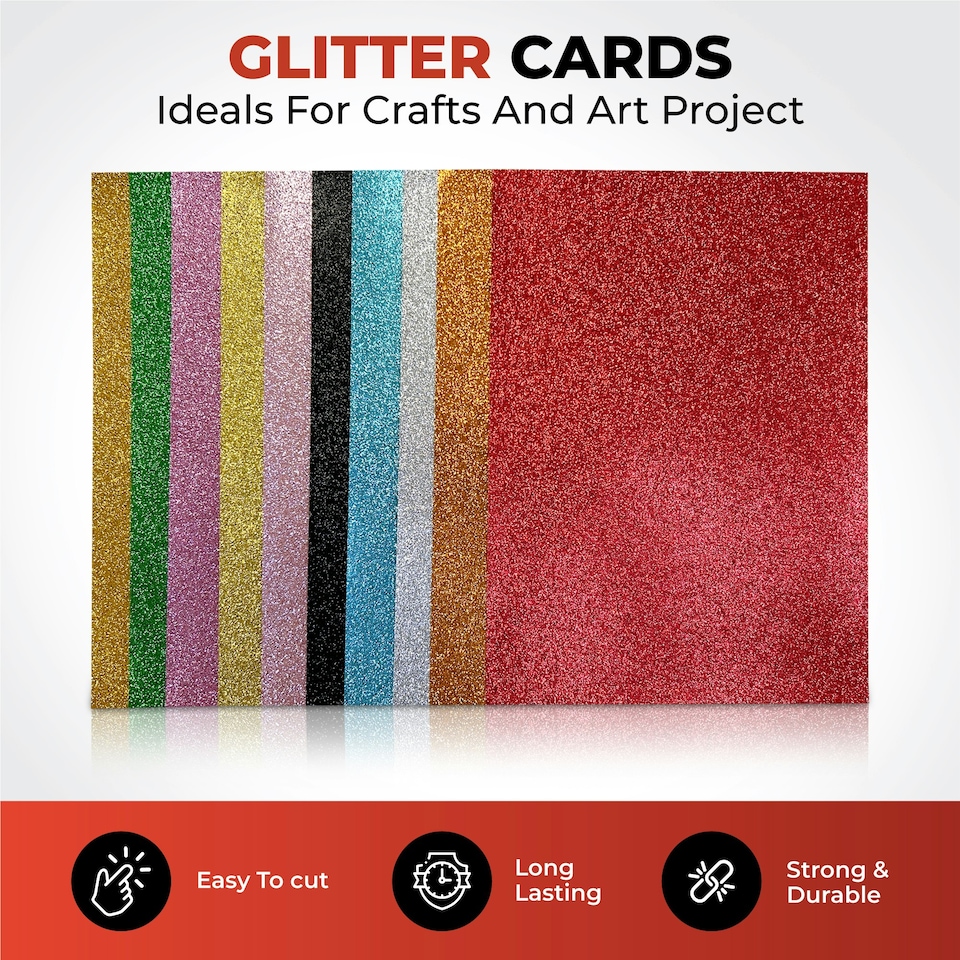 image 1 of Pack of 10 A4 Coloured Glitter Card 230gsm Sheets | Black | Black | A4 | 1