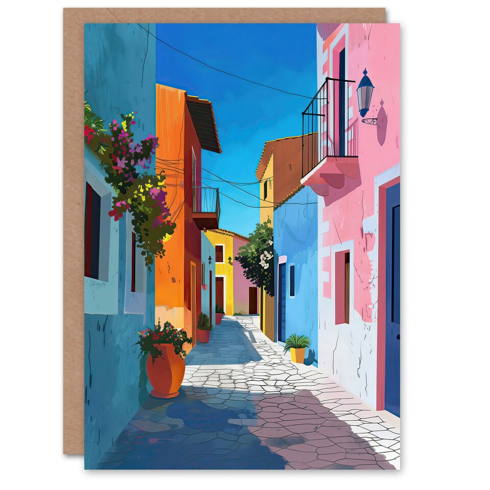 image 1 of Colourful Houses Italian Village Street Him Her Birthday Card