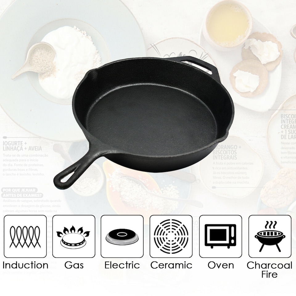 image 1 of Toque Frying Pan Non Stick Cast Iron 30cm Steak Skillet Round BBQ Grill Camping