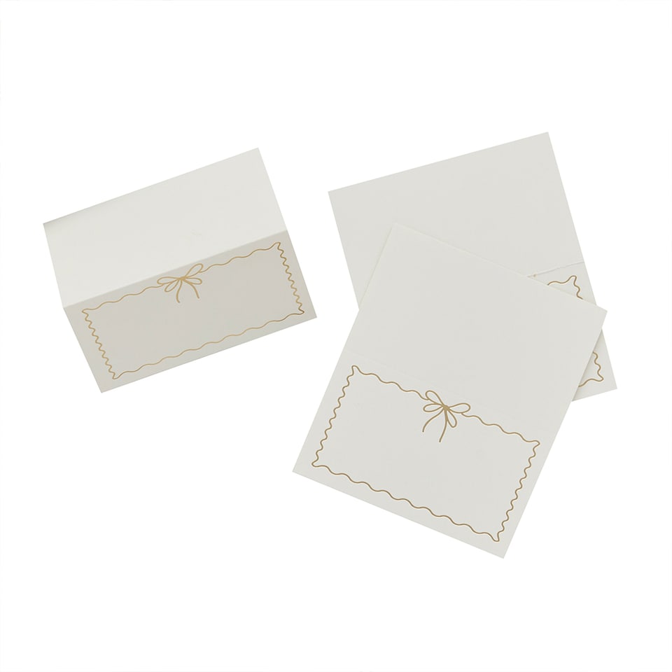 image 1 of Gold Foiled Scalloped Edge Bow White Paper Place Cards - Pack of 8