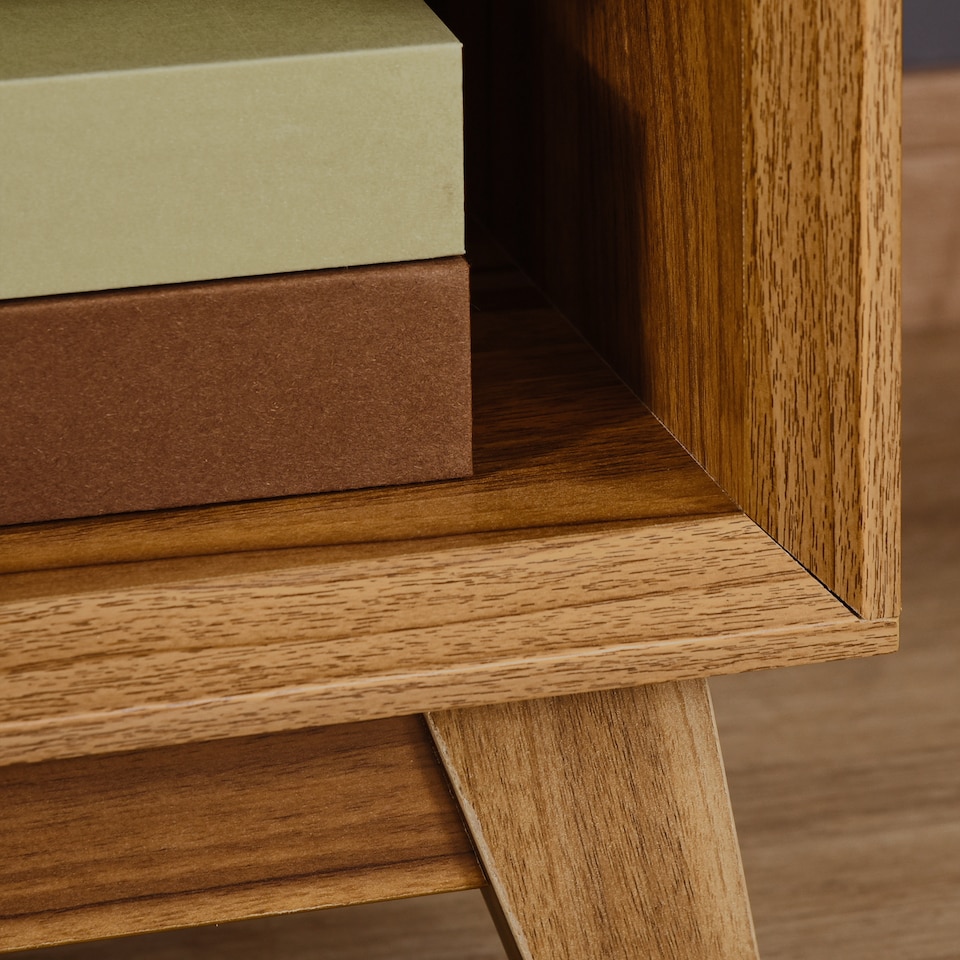 image 1 of HOMCOM Modern Bedside Table Nightstand, Living Room End Table, Side Table with Drawer and Shelf, Walnut Brown