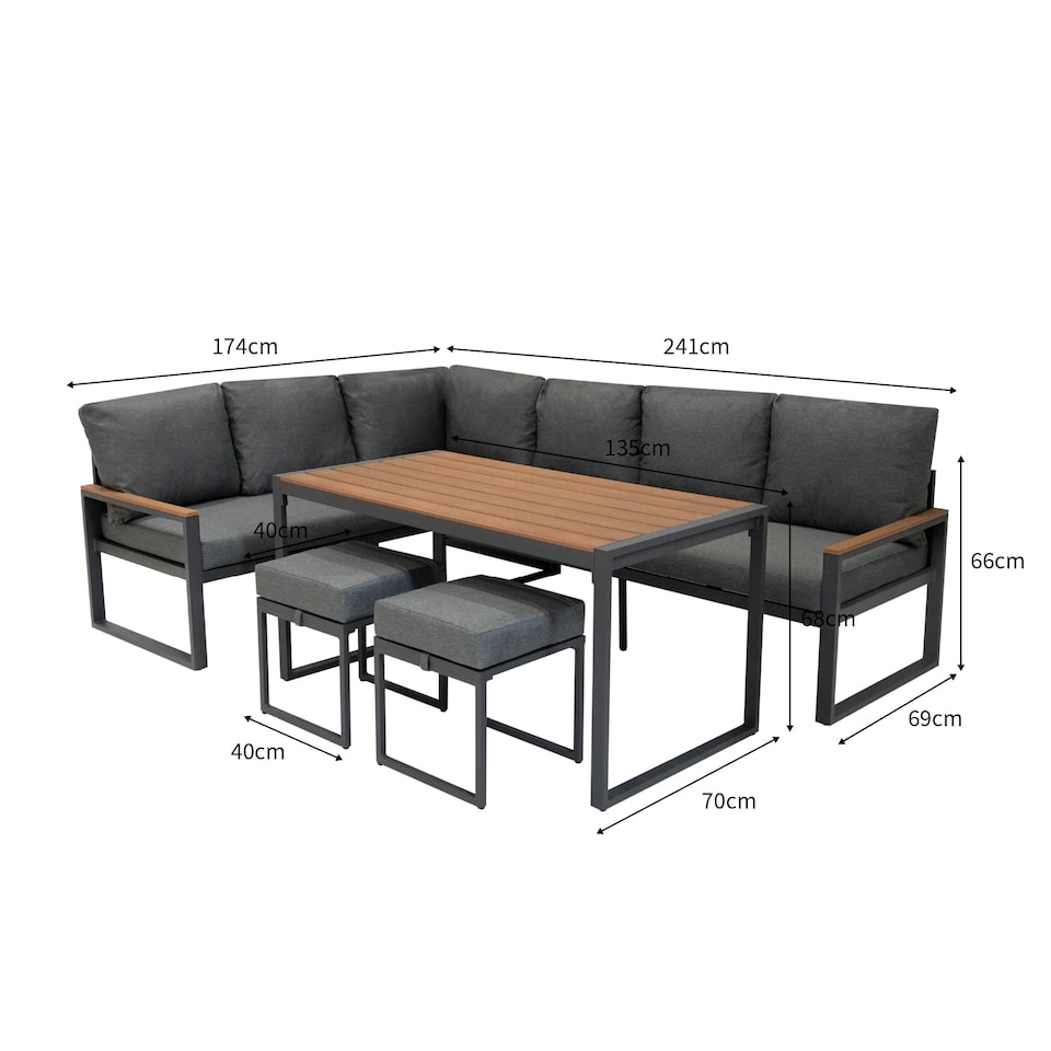 image 1 of Aluminium Corner Sofa Set With Black Rattan Storage Box - Wood Effect