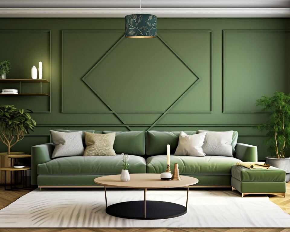 image 1 of Modern Forest Green Cotton Fabric Drum Lamp Shade with Gold Foil Floral Design | Green