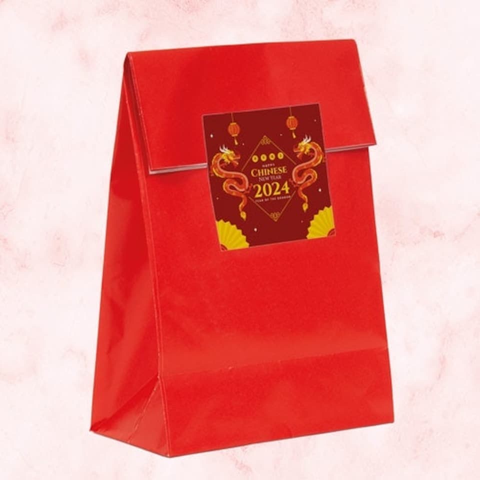 image 1 of Happy Chinese New Year 2024 Dragons Design Square Stickers 65mm - Sheet of 12