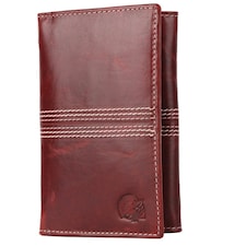 CRICKET-GIFTS - Buffalo Leather Travel Wallet | 5 Card Slots & ID Pouch | Mobile Phone Zip Area | Multicoloured, OneSize Red