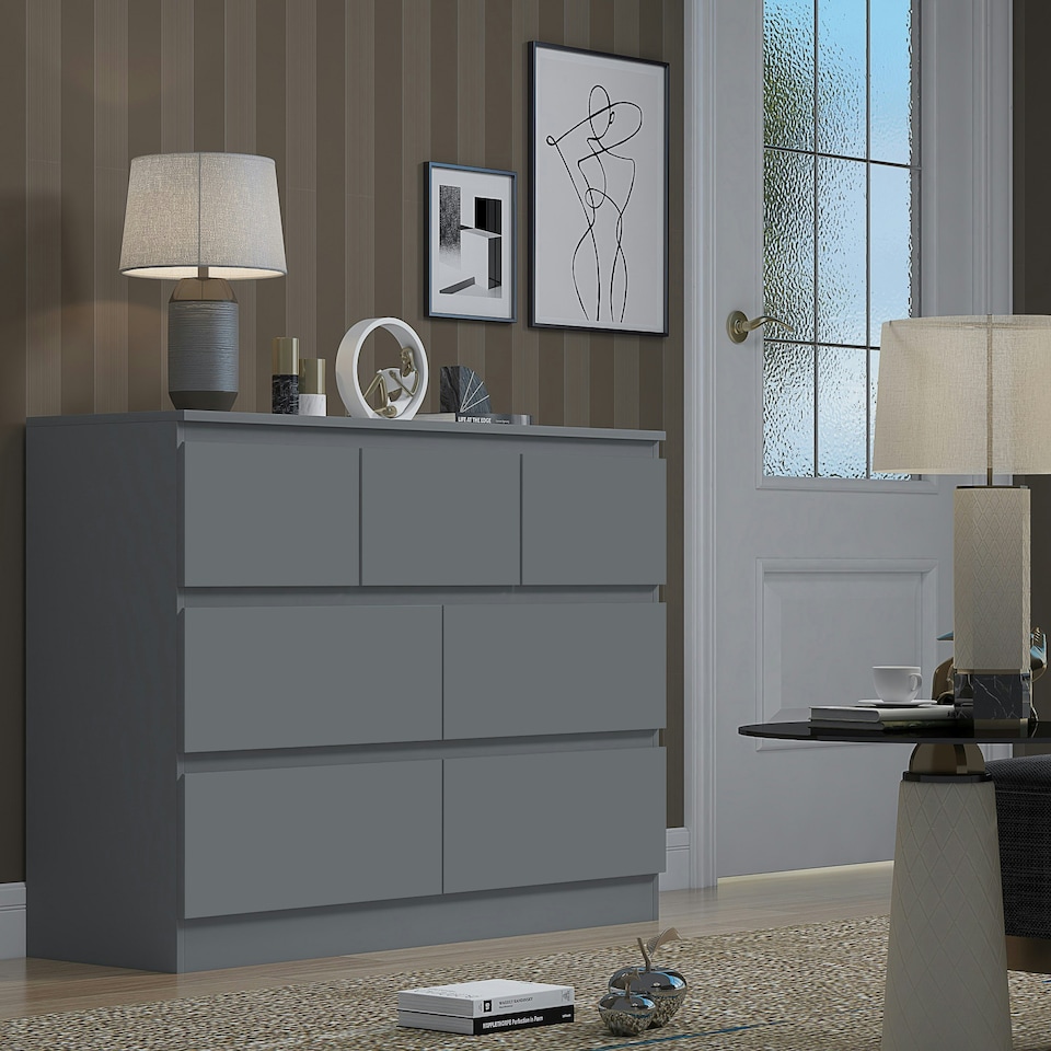 image 1 of FWStyle Stora 7 Drawer Merchant Chest Of Drawers - Matt Dark Grey
