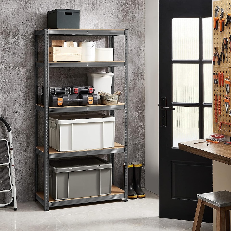 image 1 of 5-Tier Garage Storage Shelving Unit, Adjustable Heavy-Duty Steel Rack, Grey
